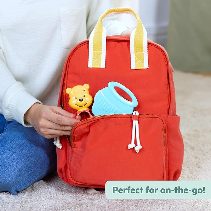 Bright Starts Disney Baby Winnie The Pooh Hunny & Shake Rattle & Teether, Stroller Toy for On The Go, Newborns & Up