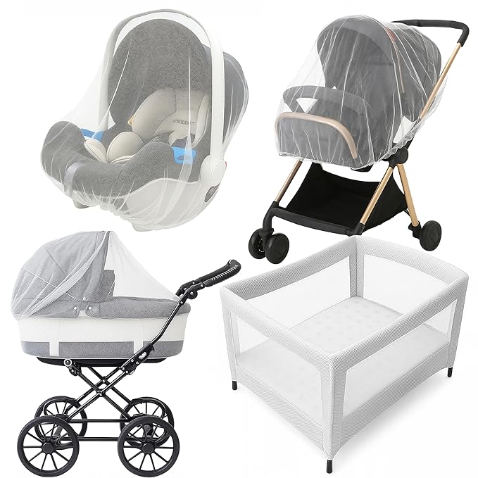 Enovoe Mosquito Net for Baby Stroller and Crib - Durable Mesh Bug Net Cover with Elastic Edge - Fits Strollers, Bassinets, Playards, and Mini Cribs - Travel Essential for Newborns - 63x64-Inch (White)