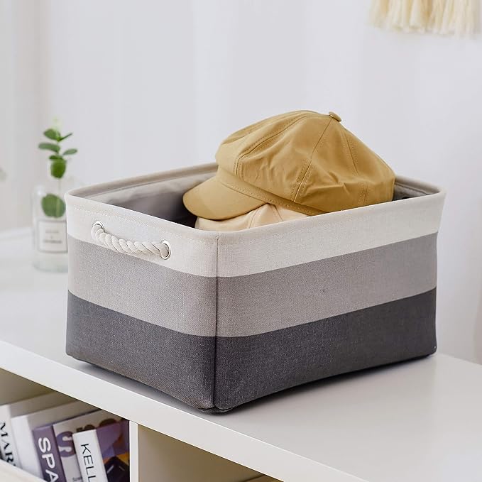 Sacyic Large Storage Baskets for Shelves, Fabric Baskets for Organizing, Collapsible Storage Bins for Closet, Nursery, Clothes, Toys, Home & Office [3-Pack, Gray Gradient]