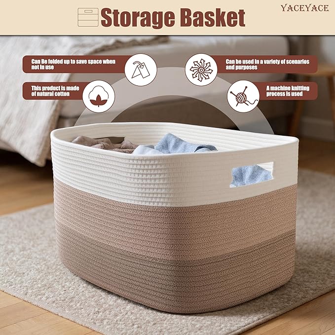 Storage Basket Large, Nursery Blanket Storage with Handle Living Room, Woven Toy Storage Bin for Organizin Shelf, Decorative, 22"x17"x12"