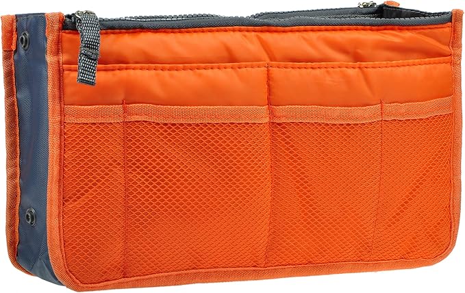 Vercord Purse Organizer Insert for Handbags Bag Organizers Inside Tote Pocketbook Women Nurse Nylon 13 Pockets Orange Medium
