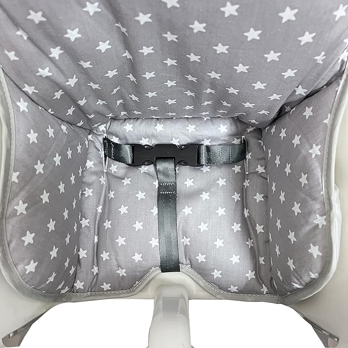 ZARPMA Cotton Seat Covers Compatible for IKEA Antilop Highchair,Cotton Surface and Cotton Padded Foldable Baby Highchair Cover for Child Chair Cushion(Grey Star)