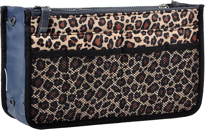 Vercord Purse Organizer Insert for Handbags Bag Organizers Inside Tote Pocketbook Women Nurse Nylon 13 Pockets Leopard Large