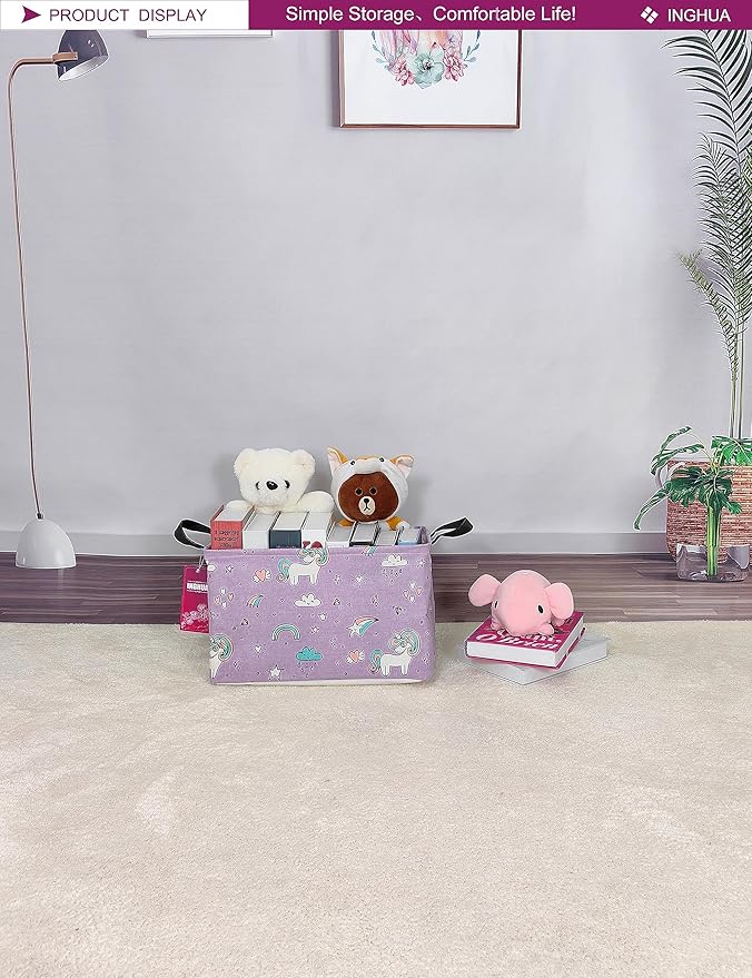 INGHUA Rectangular Storage Basket Fabric Organizer Bin for Toys,Books,Clothes,Gifts,Pets-Perfect for Home,Office,Nursery,Dorm,Shelf(Rec-Unicorn)