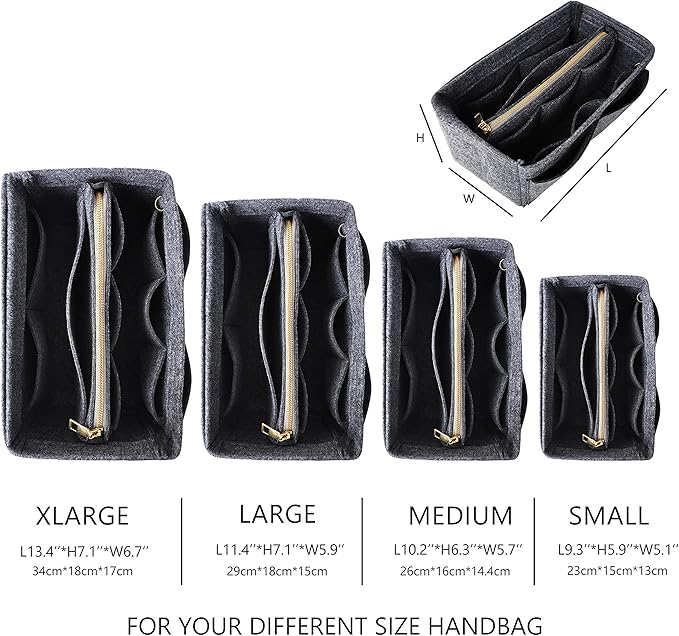 Vercord Felt Organizer Insert For Purse Handbag Tote Bag In Bag Inside Shaper Divider Neo Dark Grey Large