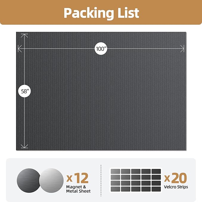 Magnetic Blackout Window Cover 100" x 58" Portable Blackout Curtains for Bedroom, Temporary Black Out Shades Window Privacy Film No Drill Black Out Blinds for Media Room Travel Skylight - Blacks