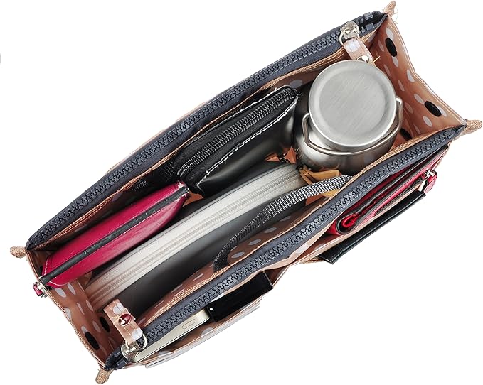 Vercord Updated Purse Handbag Organizer Insert Liner Bag in Bag 13 Pockets Beige Dot Small