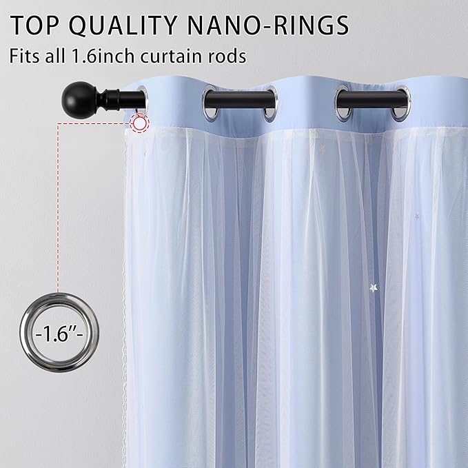 XiDi Light Blue Blackout Curtains for Girls Kids Bedroom Living Room 45 Inches Long 2 Panels Star Curtains Boys Room Darkening Thermal Insulated Drapes Grommet Noise Reduction Window Treatments 52x45