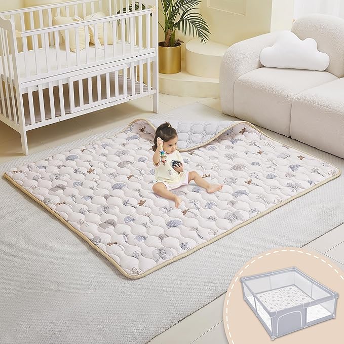 Viviland Baby Mats for Floor, 50x50 Inch Playpen Mat, Thick Cushioning Padding Playmat for Baby and Toddlers Infants, Non-Slip & Machine Washable, Gray Elephant