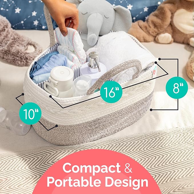 Babynma Rope Diaper Caddy - Storage for Baby and Toddler Items - Portable Cotton Organizer Easily Holds Diapers, Wipes, Clothing - Useful for Nursery, Bedroom (Beige, Extra Large)