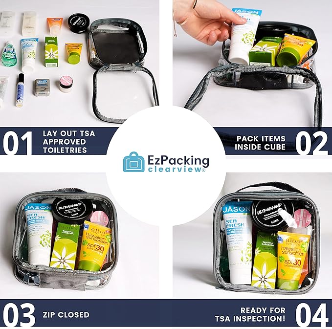 EzPacking Clear TSA Approved 3-1-1 Travel Toiletry Bag for Carry On/Quart Size Transparent Liquids Pouch for Airport Security/Reusable See Through Vinyl & PVC Plastic Organizer Men Women (Green)