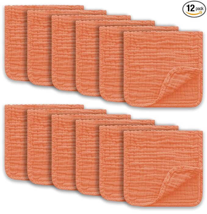 Ease Cubs Muslin Burp Cloths Large 100% Cotton Hand Washcloths for Boys & Girls, Baby Essentials Extra Absorbent and Soft Burping Rags for Newborn Registry (Vermilion, 12-Pack, 20" X10")