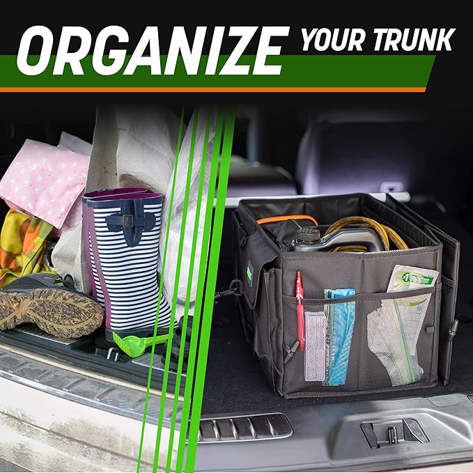DRIVE - Car Trunk Organizer - Collapsible, Multi-Compartment Automotive SUV Car Organizer for Storage w/Adjustable Straps - Truck & Car Accessories for Women and Men - Black | Collapsible, Multi-Compartment, Car Organizer, Storage, Adjustable Straps, T...