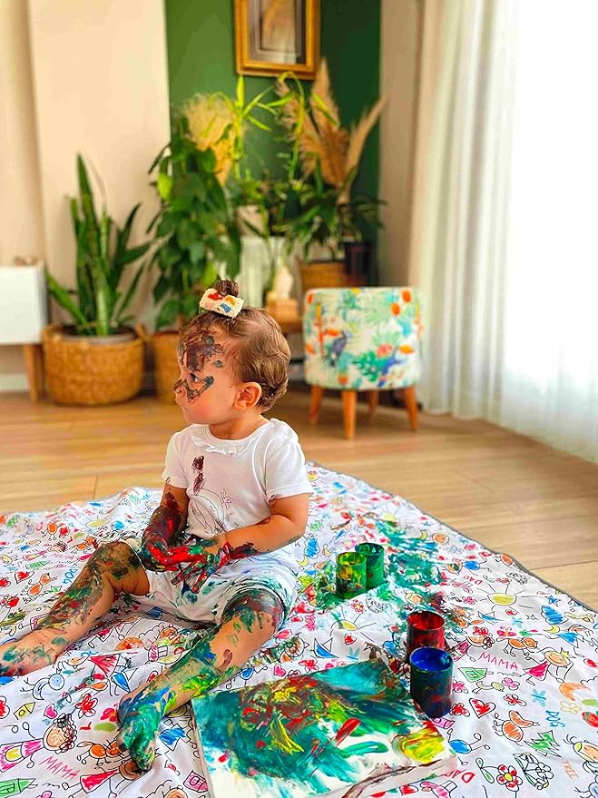 Waterproof High Chair Splat Mat – Machine Washable Floor & Table Protector for Baby Feeding, Art & Crafts, Outdoor Use (Family, 57x118 Inch)