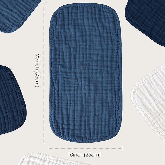 Muslin Burp Cloths for Baby 100% Cotton Burping Cloths for Unisex, Boy, Girl - Large 20'' by 10'' Newborn Essentials Ultra Soft Absorbent Milk Spit Up Rags - 12 Pack - White+Deep Navy Series