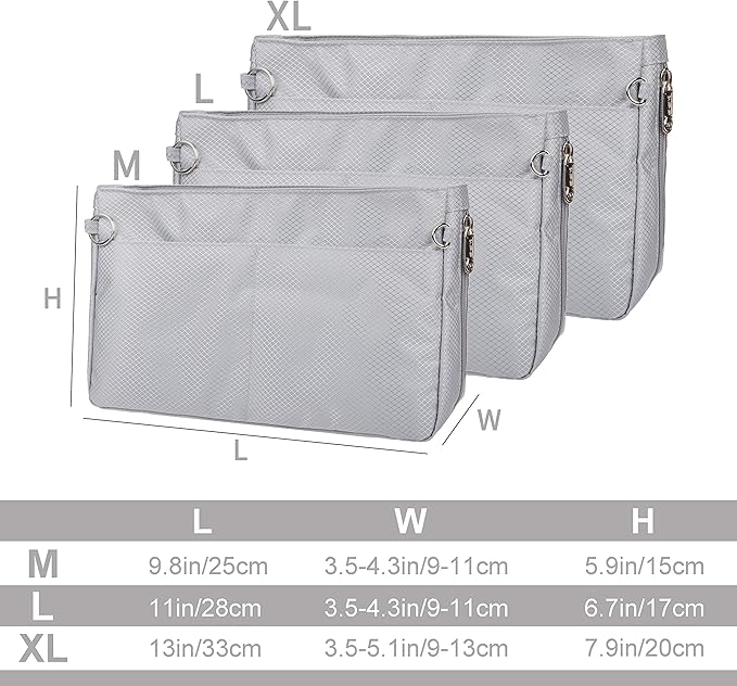 Vercord Expandable Nylon Handbag Purse Organizer Insert Liner Shaper Bag in Bag Beige Grey XLarge