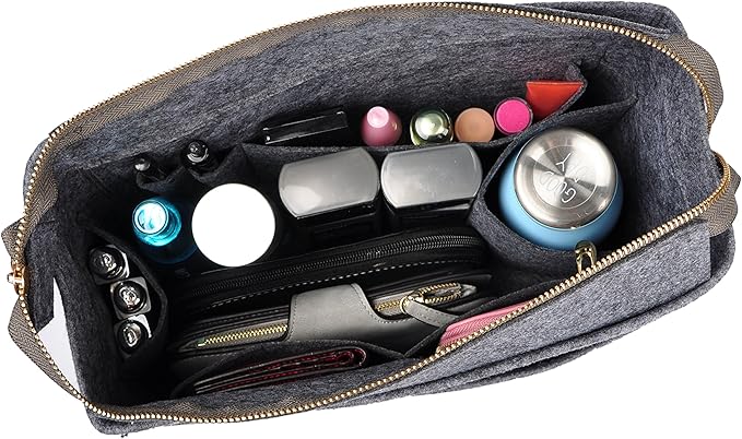 Vercord Felt Zipper Handbag Tote Purse Duffel Backpack Organizer Insert Dark Grey Medium