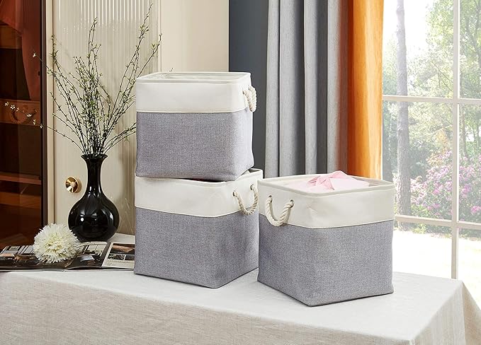 DECOMOMO Cube Storage Bins - 13x13 Storage Cubes for Toys, Shelves, Closet and Cube Organizer (Grey & White, 3 Pack)