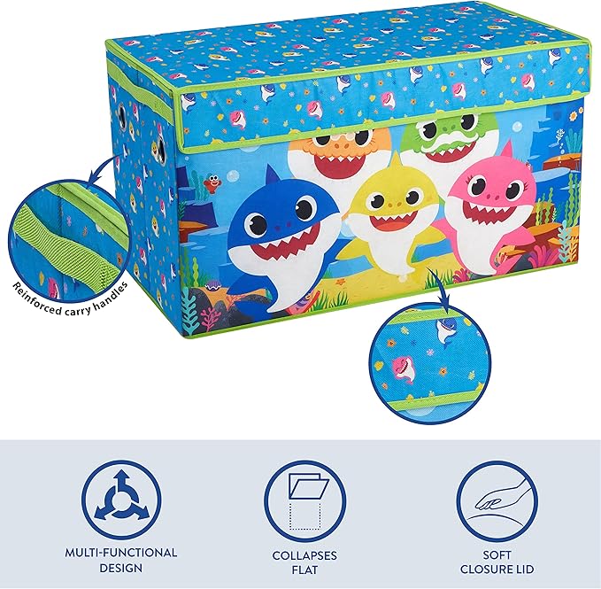 Baby Shark Collapsible Toy Storage Trunk with Lid, Durable Kids Organizer for Bedroom & Playroom