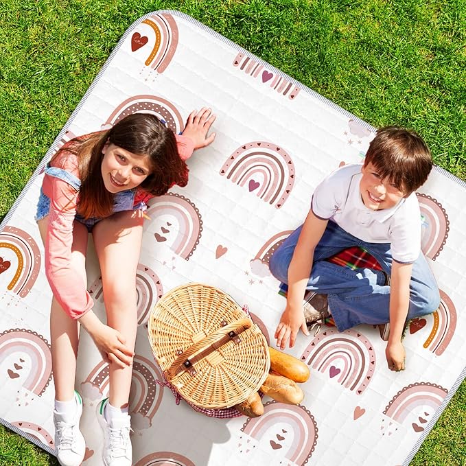 Funtery 43 x 43 Inch Boho Baby Play Mat Portable Crawling Washable Foldable Tummy Time Non Slip Baby Floor Large Playpen Mat for Infants Toddlers Floor Playpen Activity(Boho Rainbow)