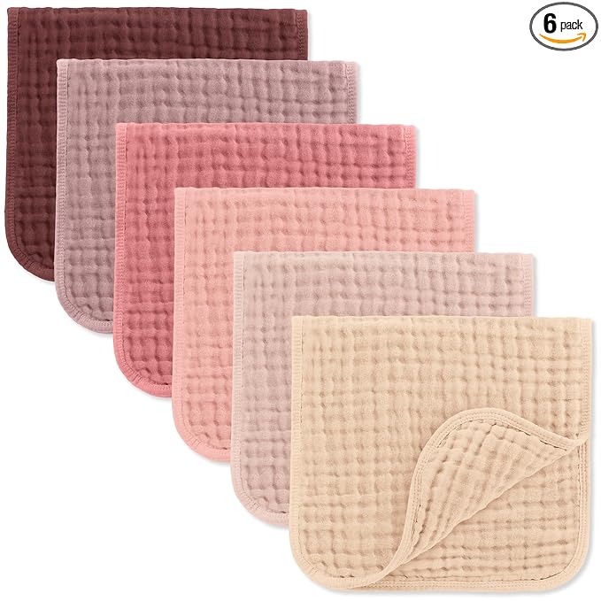 Comfy Cubs Muslin Burp Cloths 20" x 10", Pack of 6 - Large, 6-Layer, Ultra Absorbent 100% Cotton for Baby Drool and Messes - Soft, Safe & Gentle Baby Burp Cloths Set for Boys & Girls - Multi Girl