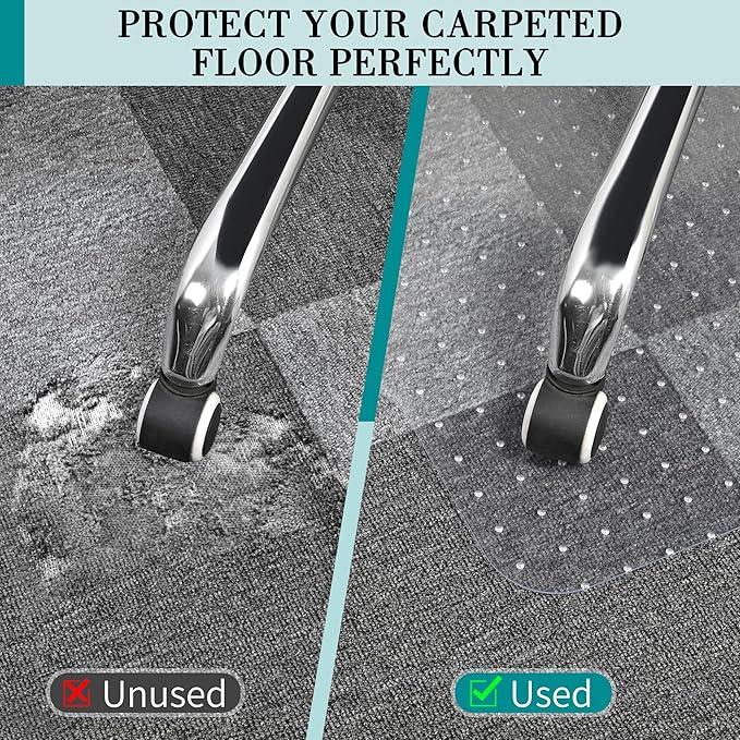 BesWin Office Chair Mat for Carpets, 30" x 48" Low Pile Carpet Protector Mat for Office Chair, Heavy Duty Computer Desk Floor Mat for Carpeted Floors, Easy Glide and Flat Without Curling