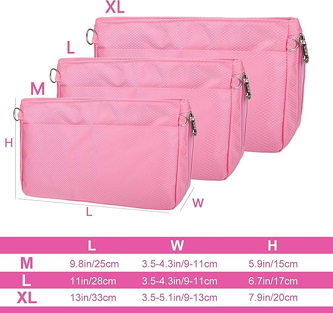 Vercord Expandable Nylon Handbag Purse Organizer Insert Liner Shaper Bag In Bag Rose Medium