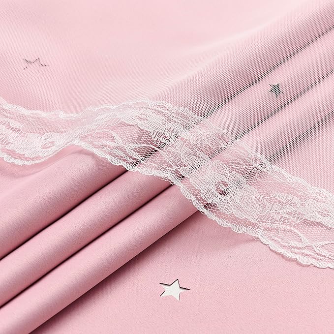 XiDi Blackout Light Pink Curtains Star with Sheer Overlay for Girls Bedroom Living Room 84 Inches Long 2 Panels Nursery Kids Princess Room Darkening Drapes Grommet Window Curtains Baby Pink 34x84