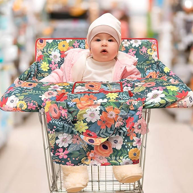 Shopping Cart Cover for Baby,2-in-1 High Chair Cover Soft,Portable, and Machine Washable,Comfortable Cotton Seat Pad with Safety Harness and Portable Cloth Bag,Fits All Supermarkets and Restaurants