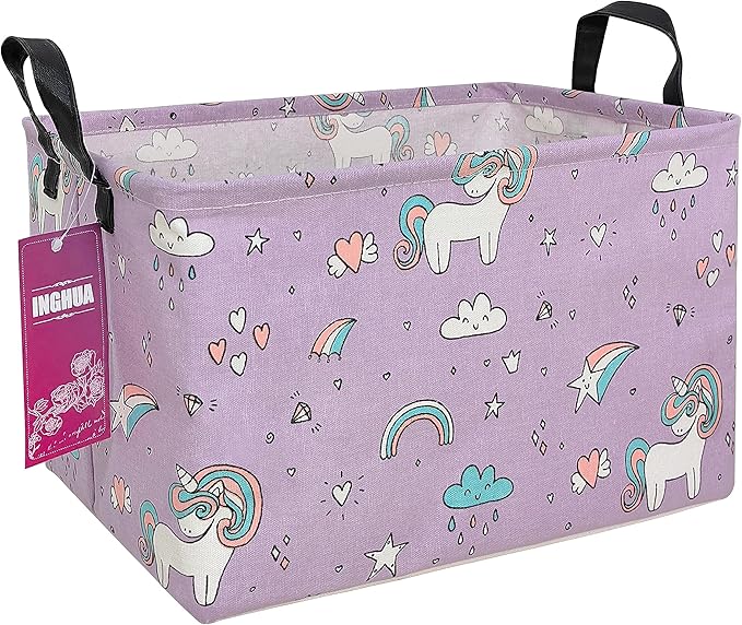 INGHUA Rectangular Storage Basket Fabric Organizer Bin for Toys,Books,Clothes,Gifts,Pets-Perfect for Home,Office,Nursery,Dorm,Shelf(Rec-Unicorn)