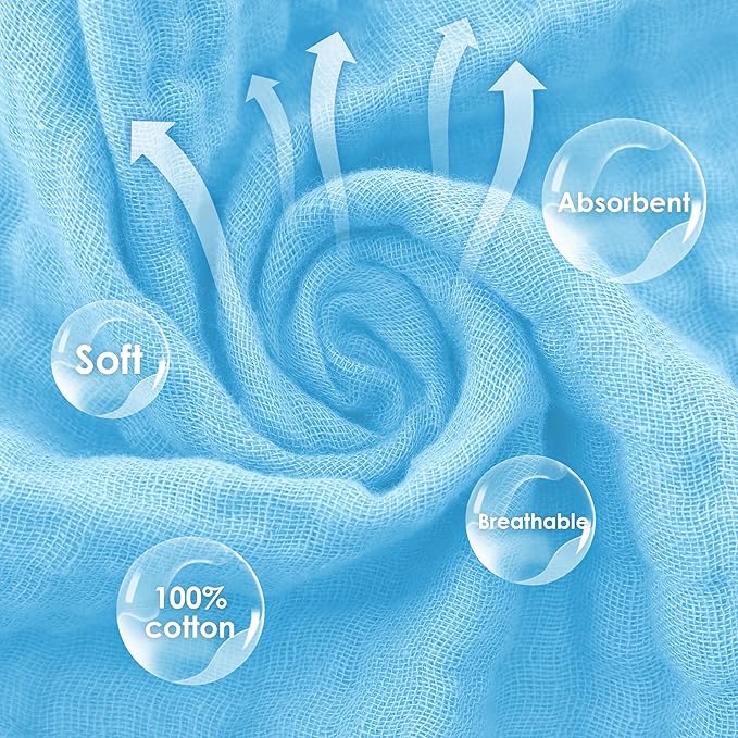 Cute Castle 12 Pack Muslin Baby Washcloths - Large 12'' by 12'' - Ultra Soft 100% Cotton - Super Absorbent Burp Cloths for Unisex, Boy, Girl -Aquamarine