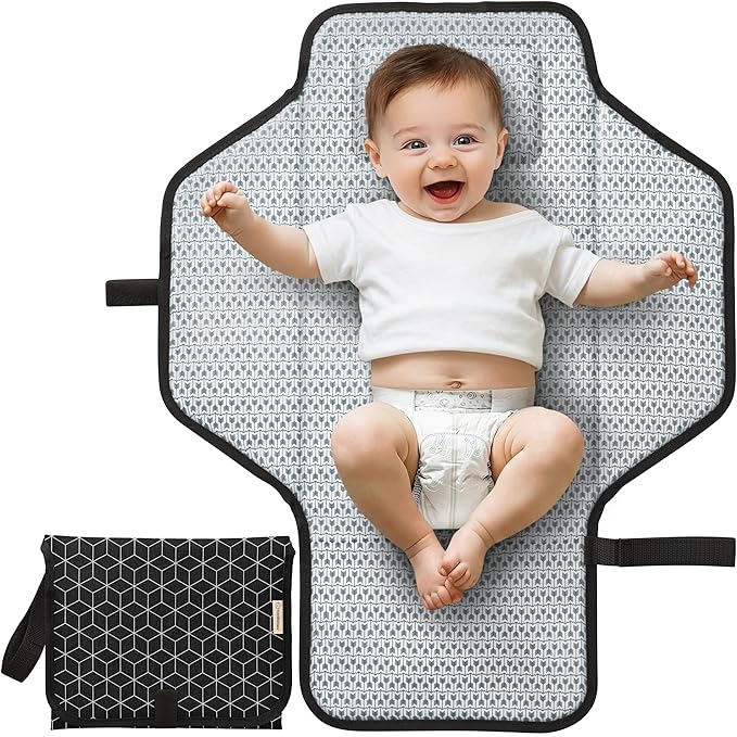 KeaBabies Portable Changing Pad for Baby, Travel – 26 x 21 Wipeable, Waterproof, Foldable Baby Diaper Changing Mat for Diaper Bag, Caddy, Car, Bed, Newborn, Compact Changer Mat Station (Black Geo)