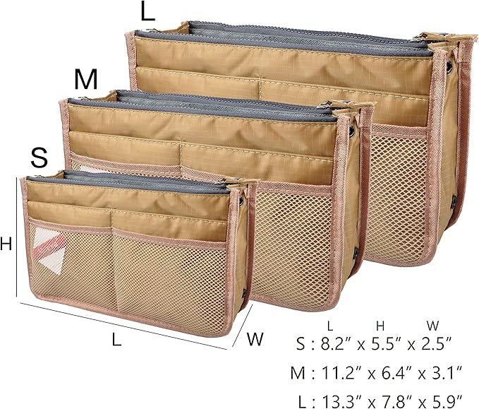 Vercord Updated Purse Handbag Organizer Insert Liner Bag in Bag 13 Pockets New Khaki Small