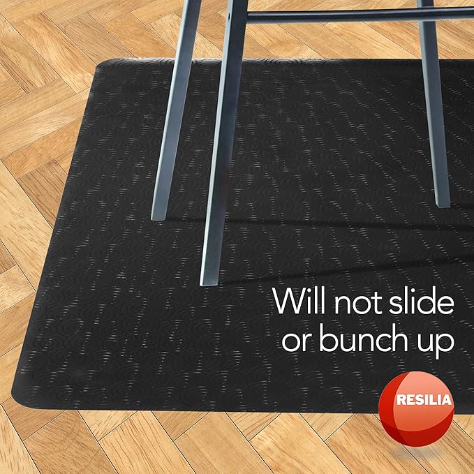 RESILIA - Under High Chair Splat Mat, Premium Heavy-Duty Spill & Splash-Proof, Swirl Spiral Pattern, Vinyl Prevents Stains & Damage from Food, Arts & Crafts, 48 Inch x 48 Inch, Black, Made in The USA