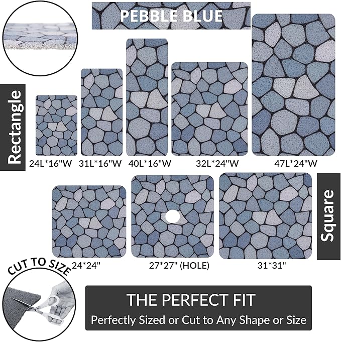 Enkosi Loofah Non-Slip Shower Mat - Shower Floors, Bathtub, Bathrooms, Wet Areas - Cushioned Bath Mat with Drain Holes - Quick Dry PVC, Secure Safety Pad Without Suction Cups (32x24 Pebble Blue)