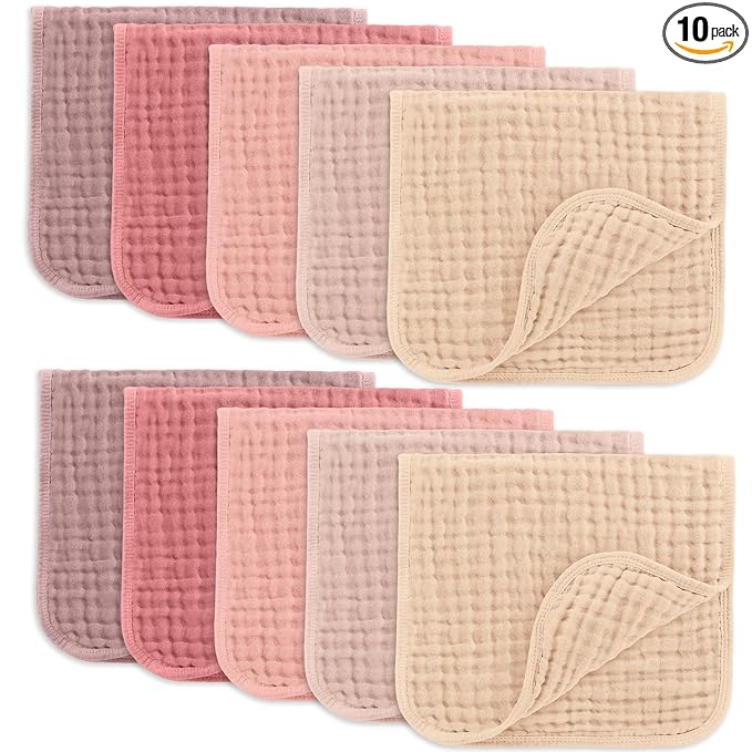 Comfy Cubs Muslin Burp Cloths 20" x 10", Pack of 10 - Large, 6-Layer, Ultra Absorbent 100% Cotton for Baby Drool and Messes - Soft, Safe & Gentle Baby Burp Cloths for Boys & Girls - Multi Girl