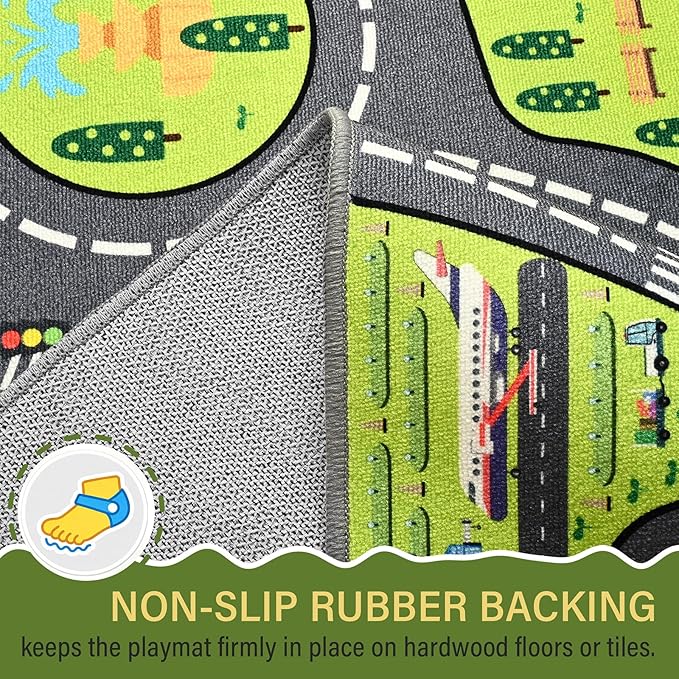 City Life Car Play Rugs, Educational and Fun Urban Road Play Mat for Kids, 72"x48" Non-Slip Playmat with Streets, Traffics & Buildings for Imaginative Play, Nursery and Playroom