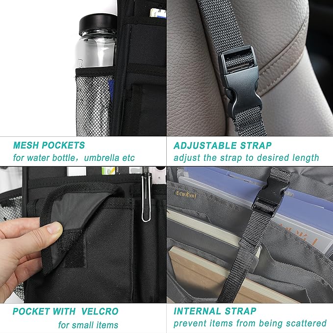 ECWKVN Car Seat Organizer with Tablet & Laptop Storage – Multipurpose Front & Backseat Organizer with Cup Holder, Adjustable Strap & Durable Buckles – Ideal for All Trucks,Suv,Vans