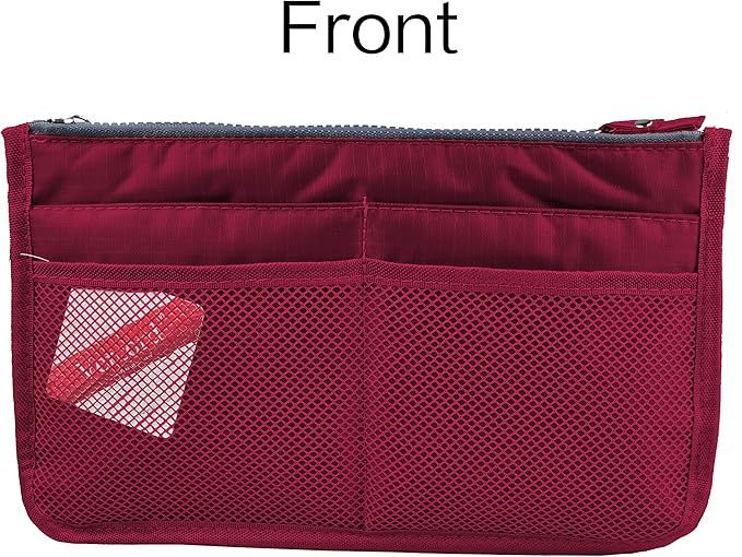 Vercord Updated Purse Handbag Organizer Insert Liner Bag in Bag 13 Pockets Burgundy Small