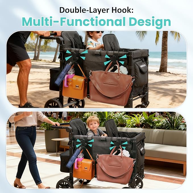 Stroller Hooks for Wonderfold Wagon W2&W4, Double-Layer Multipurpose Side Hook, Space-Saving for Hanging Balance Bikes & Everything, Durable Plastic Wagon Accessories, 40kg Sturdy Load-Bearing (4PCS)