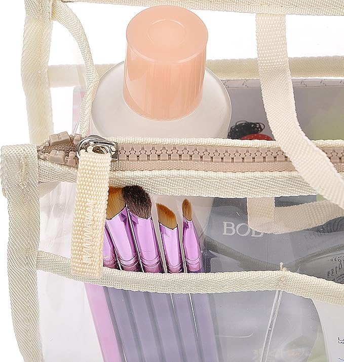 Vercord Translucent Purse Handbag Tote Pocketbook Bag Organizer Insert with Zipper Handle for Women Medium Beige