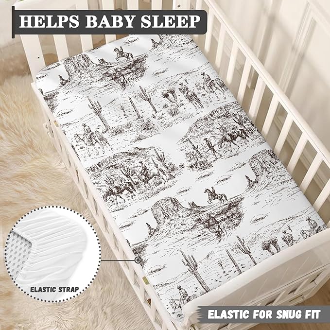 Cowboys Fitted Crib Sheet for Boys Girls Southwest Cowboy Baby Sheet for Standard Crib and Toddler Western Desert Nursery Bed Mattress Sheets 28"x52"
