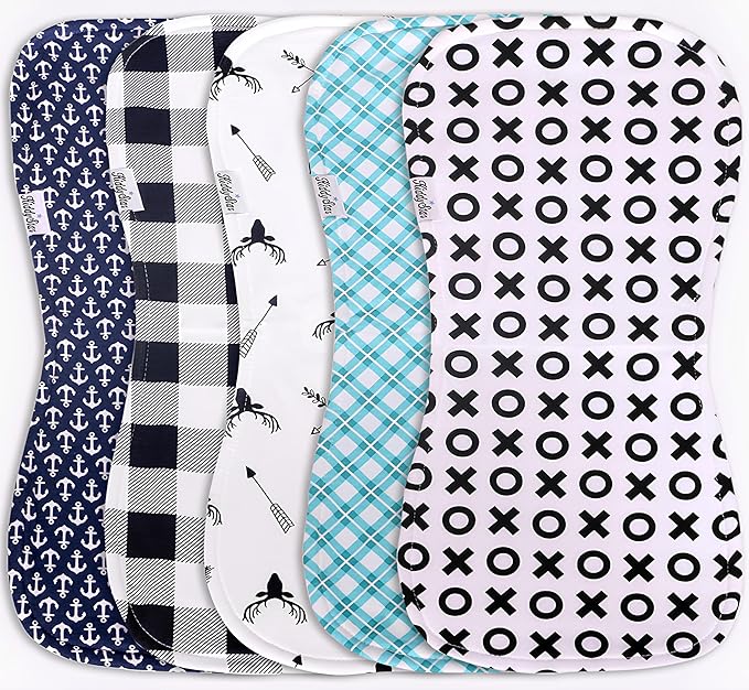 KiddyStar 5-Pack Organic Cotton Burp Cloths – Large, Ultra-Soft 3-Layer Towels for Burping, Shoulder & Hand Use, Highly Absorbent