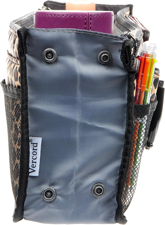 Vercord Purse Organizer Insert for Handbags Bag Organizers Inside Tote Pocketbook Women Nurse Nylon 13 Pockets Leopard Medium