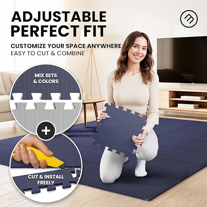 bemaxx Gym Mats Set - 18 pcs EVA Interlocking Foam Floor Tiles (12.6"x12.6"x0.4") 18sqft Protective Gym Flooring Sports Home Workout Exercise Mats Puzzle Garage Fitness Play-Room Pool Treadmill Bike