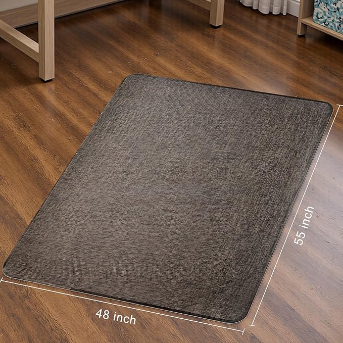 Sycoodeal Office Chair Mat for Hardwood & Tile Floor,Computer Gaming Chair Mat for Rolling Chairs Non-Curve, Anti-Slip, Heavy Duty Floor Protector for Home Office,Dark Coffee (48" x 55")
