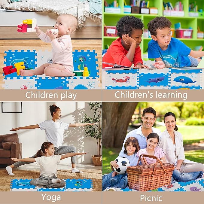 PLAY 10 Puzzle Play Mat, Foam Floor Tiles, Children’s Foam Puzzle Mat Baby Floor Play Mat 34×34 Inches Sea World 9 Pieces