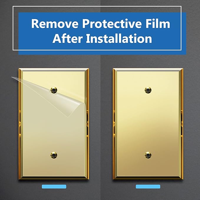 LIDER Reflective Acrylic Blank Device Wall Plate, Mirrored Cover Plate, Plexiglass Wall Plate, Acrylic Glass, Oversized 1-Gang 5.25" x 3.44", LWP-01O-AGD5P, Gold, 5 Pack