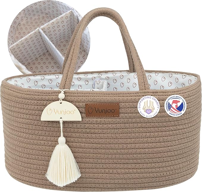 Yunioo Baby Diaper Caddy Organizer, Portable Nursery Storage Basket with Sturdy Handle Diaper Caddy Basket, Car Caddy for Diapers and Baby Wipes, Newborn Essentials