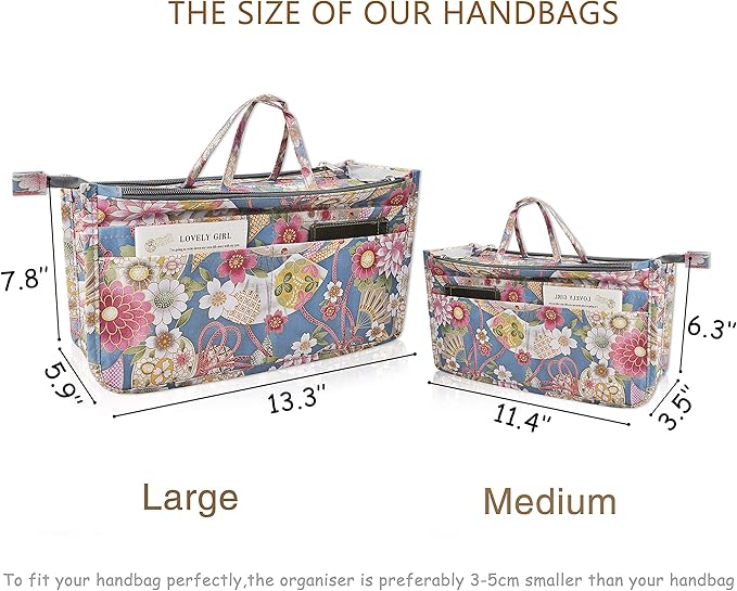 Vercord Patterned Purse Handbag Tote Pocketbook Bag Organizer Insert with Zipper Handle for Women Medium Happy Flower